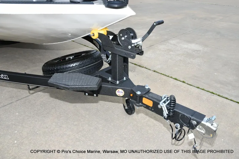 Slide: The Image of Trailer hitch of 2025 Ranger RT198P Cup Equipped boat on concrete surface. - 26