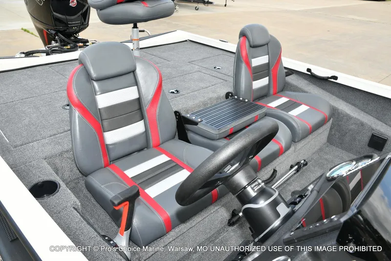 Slide: The Image of 2025 Ranger RT198P Cup Equipped boat interior with stylish seating and steering wheel. - 29