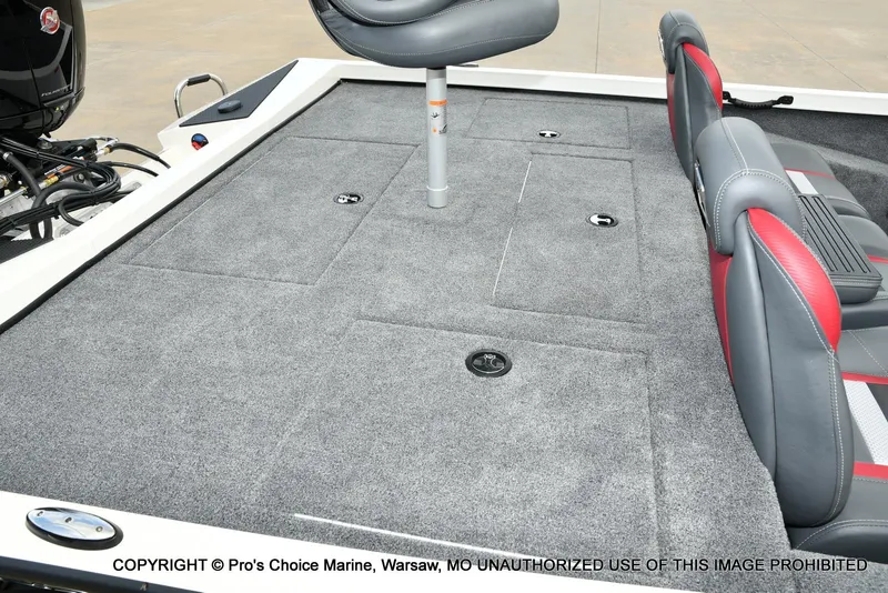 Slide: The Image of 2025 Ranger RT198P Cup Equipped boat interior with gray carpet and seating. - 30