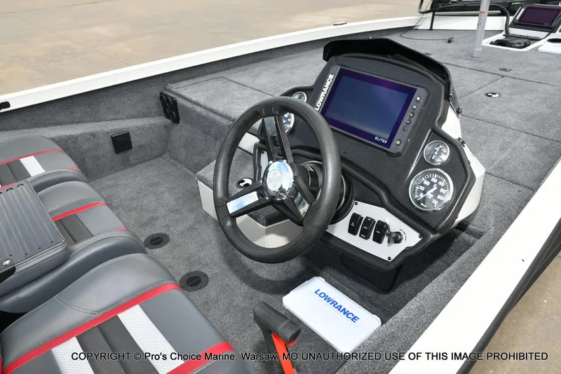 Slide: The Image of 2025 Ranger RT198P Cup Equipped boat interior with steering wheel and digital display. - 31
