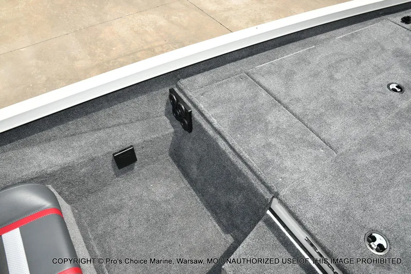 Slide: The Image of 2025 Ranger RT198P Cup Equipped boat interior with gray carpet and seating. - 40