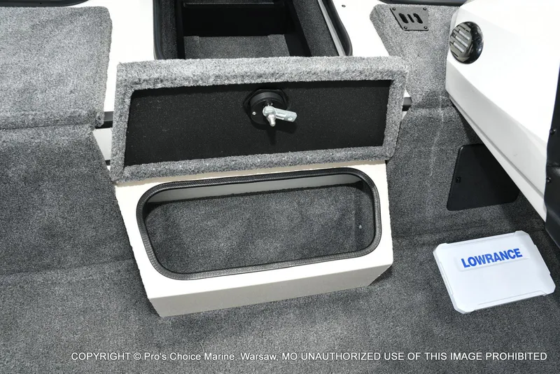 Slide: The Image of 2025 Ranger RT198P Cup Equipped boat storage compartment with Lowrance equipment. - 48