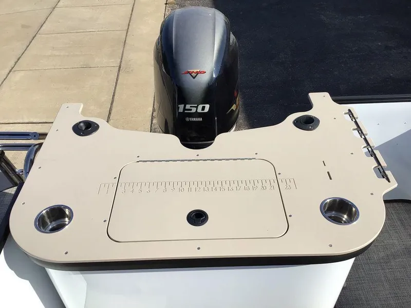 Slide: The Image of Boat deck of 2025 G3 Select 322RF with Yamaha 150 engine. - 23