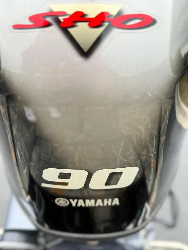 Slide: The Image of Yamaha 90 outboard motor on 2022 War Eagle 961 Blackhawk boat. - 20