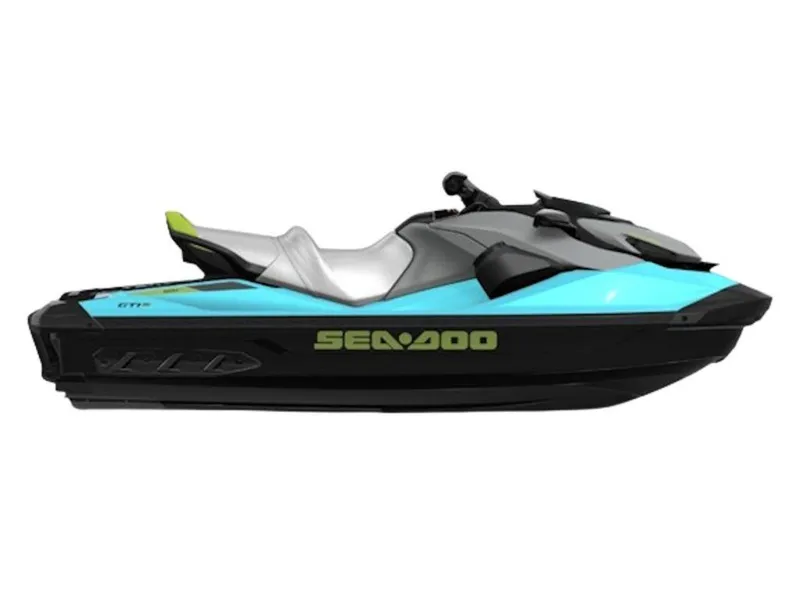 Slide: The Image of 2025 Sea-Doo GTI SE 130 jet ski, blue and black, side view. - 0