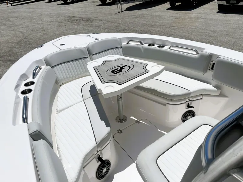 Slide: The Image of 2023 Sea Fox 228 Commander boat interior with seating and table. - 17