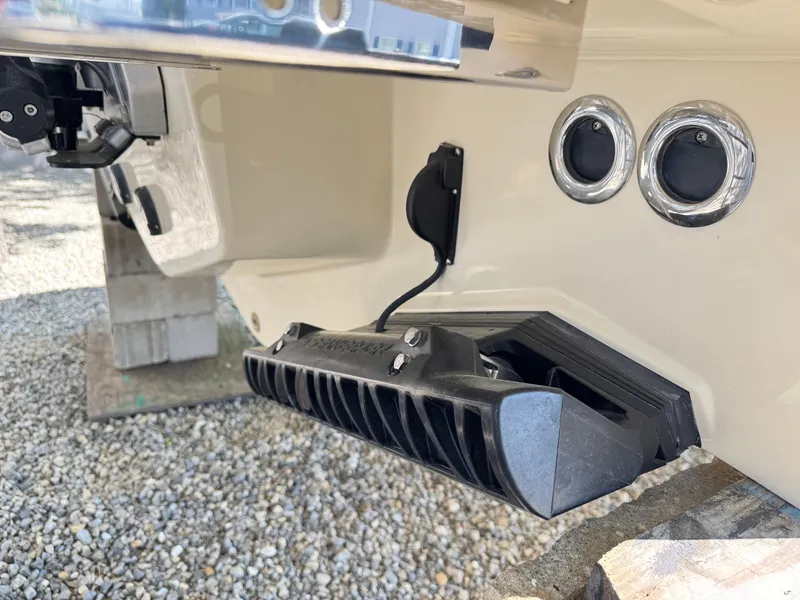 Slide: The Image of 2025 Chris-Craft Calypso 28 boat detail showing rear components and fittings. - 5