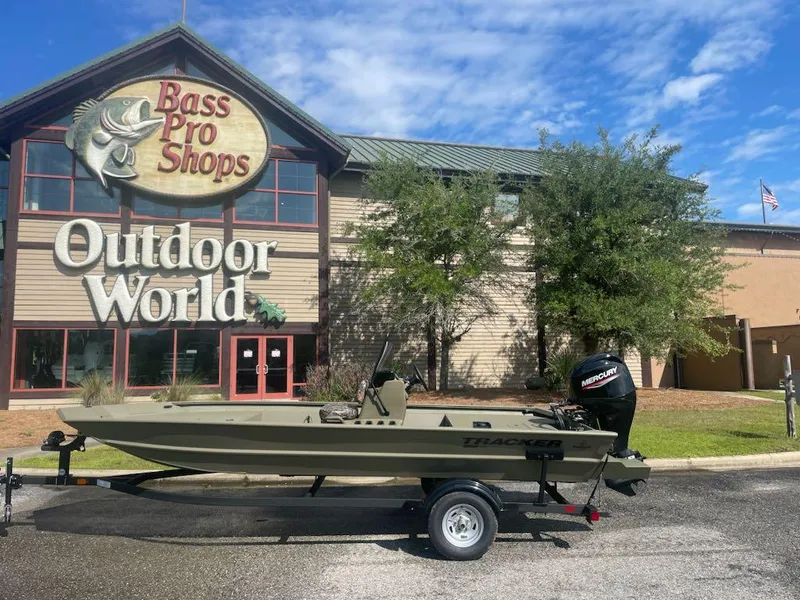 Slide: The Image of 2025 Tracker Grizzly 1860 CC boat outside Bass Pro Shops Outdoor World. - 5