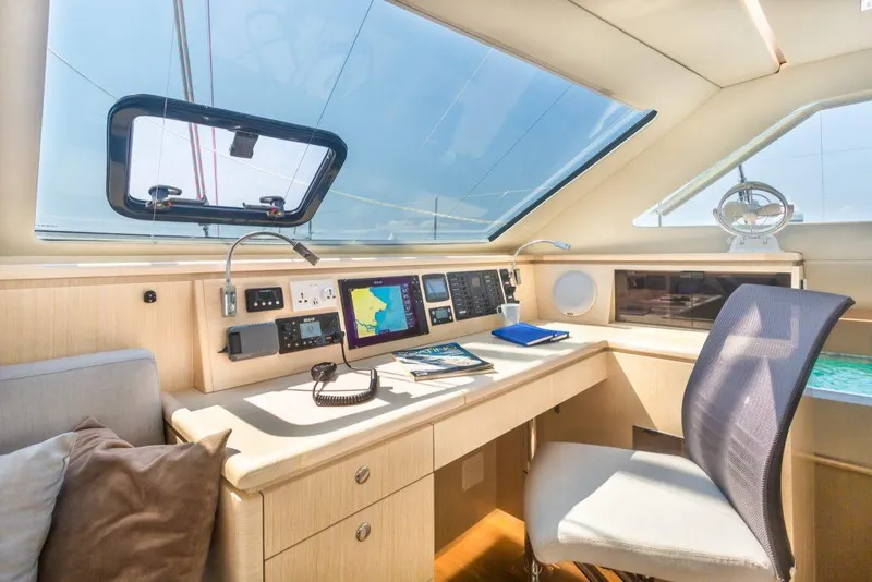 Slide: The Image of Modern navigation station in 2025 Seawind 1600 Passagemaker yacht, featuring advanced controls and comfortable seating. - 35