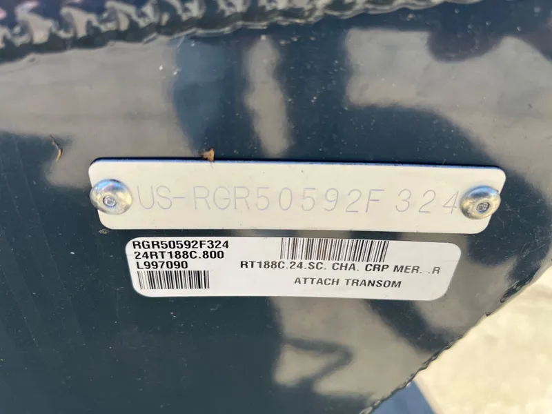 Slide: The Image of 2024 Ranger RT188C boat identification plate with serial number and model details. - 13
