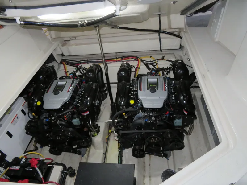 Slide: The Image of Engine compartment of a 2013 Monterey 340 Sport Yacht with dual engines. - 42