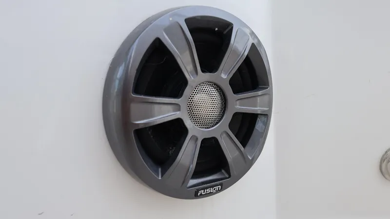 Slide: The Image of Fusion speaker on 2021 Regal 33 XO boat, gray design. - 48