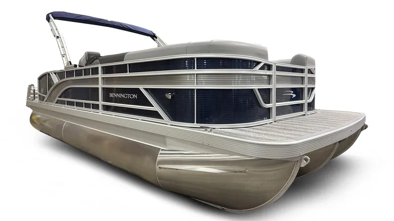 Slide: The Image of 2025 Bennington 22SSB-EXP pontoon boat with sleek design and modern features. - 1