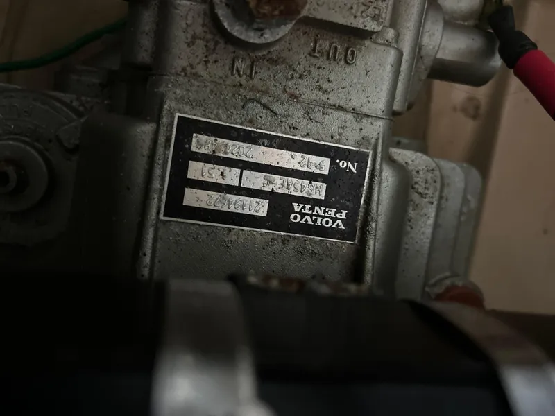 Slide: The Image of Close-up of a Volvo Penta engine label on a 2016 Ranger Tugs R-25SC. - 49