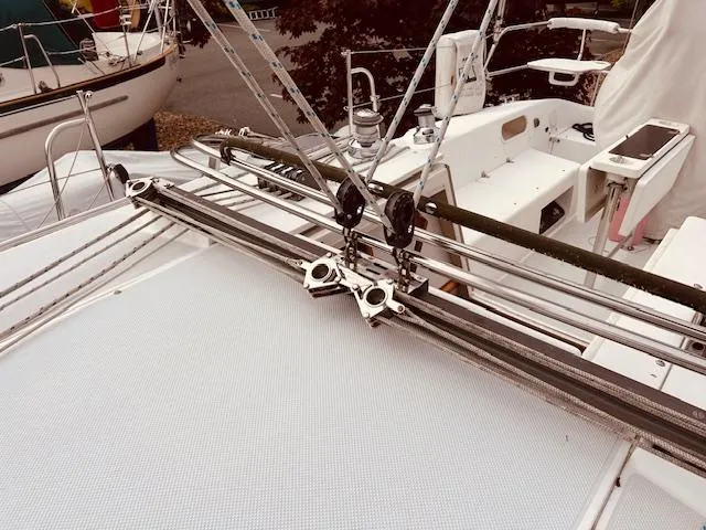 Slide: The Image of 2003 Catalina 36 MkII sailboat deck with rigging and cockpit view. - 12