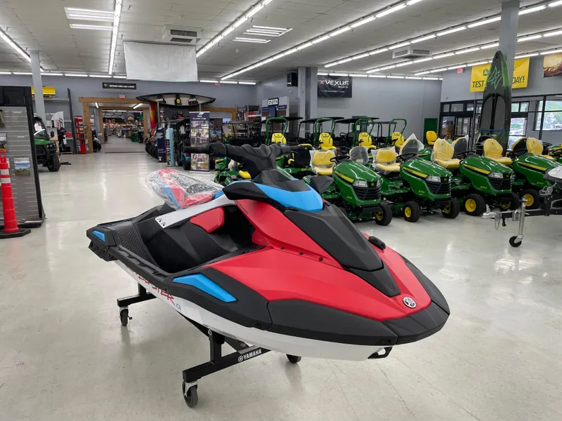 Slide: The Image of 2025 Yamaha WaveRunner JetBlaster DLX 3-Up displayed in a showroom. - 3