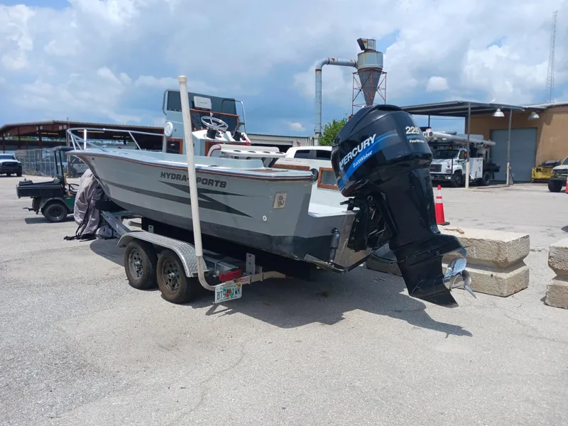 Slide: The Image of 1980 Hydra-Sports 2106 Vector boat on trailer with Mercury outboard motor. - 15