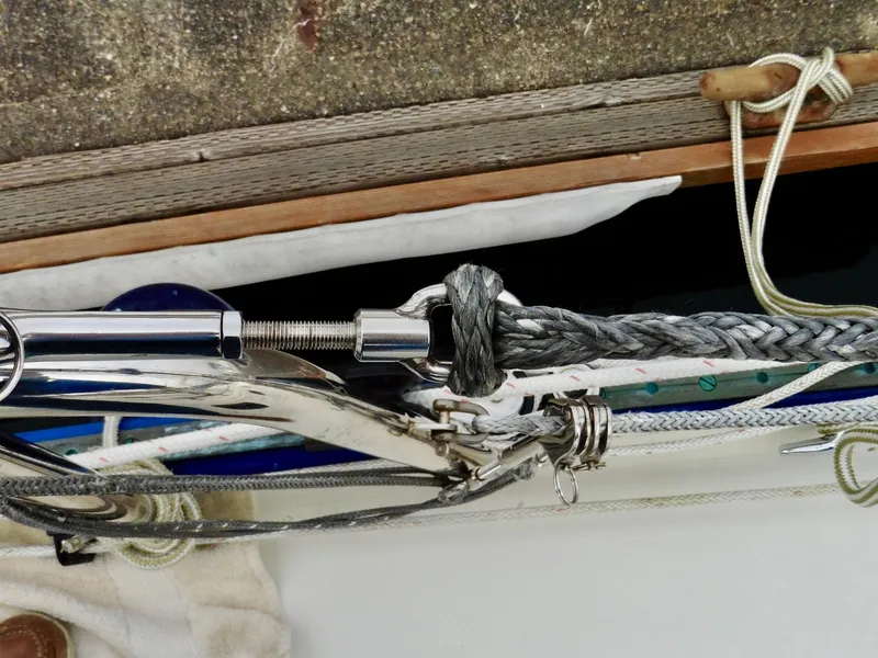 Slide: The Image of Close-up of rigging on a 2011 Cape George Cutter sailboat. - 25