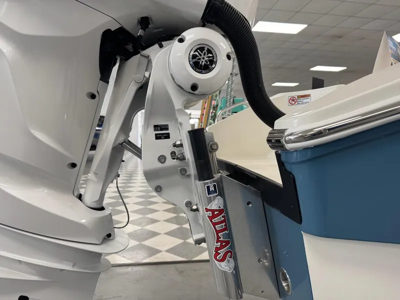 Slide: The Image of 2025 Pathfinder 2300 HPS boat motor with Atlas hydraulic jack plate in showroom. - 9
