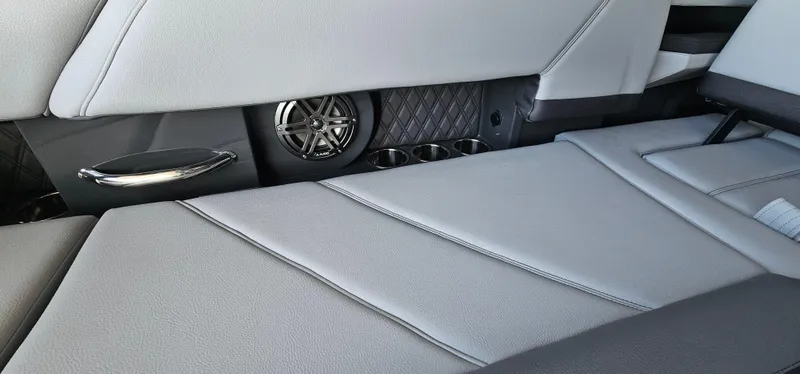 Slide: The Image of 2022 Cobalt R6 interior with sleek gray upholstery and modern speaker design. - 17