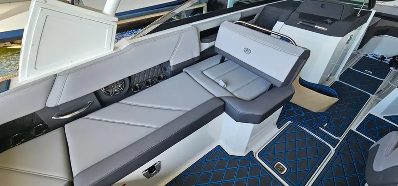 Slide: The Image of 2022 Cobalt R6 boat interior with luxurious seating and modern design. - 18