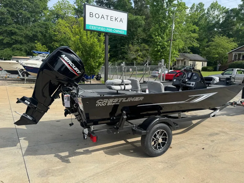 Slide: The Image of 2025 Crestliner 1700 Storm boat with Mercury engine at Boateka dealership. - 3