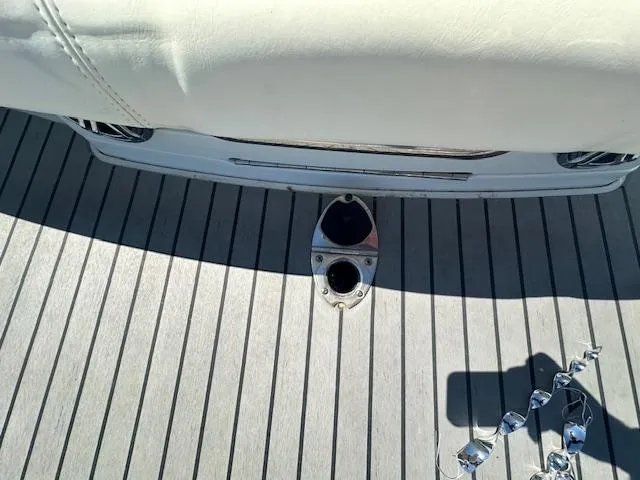 Slide: The Image of 2018 Formula 270 Bowrider boat deck with seating and metal fixtures. - 24