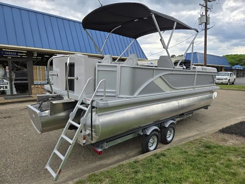 Slide: The Image of 2025 Godfrey Sweetwater 2286 FS pontoon boat with canopy on trailer. - 4