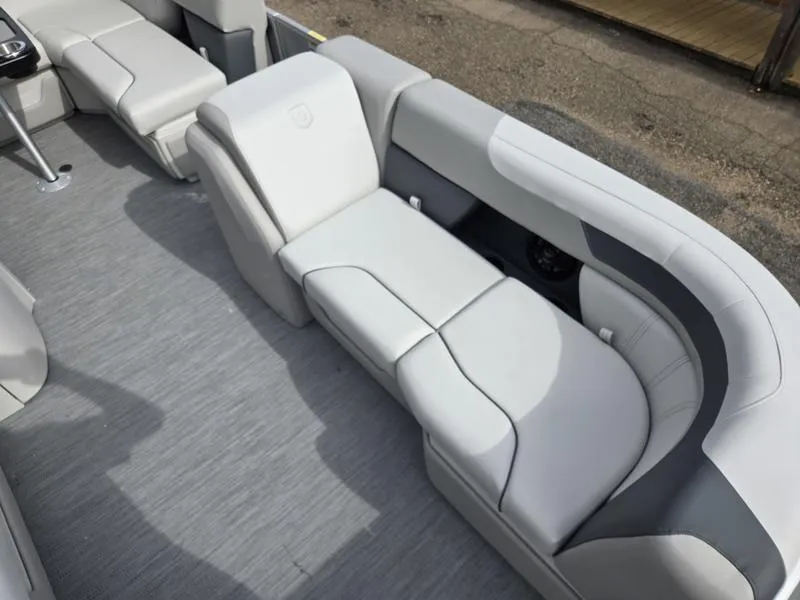 Slide: The Image of Luxurious seating on 2025 Godfrey Sweetwater 2286 FS pontoon boat, featuring modern design and comfort. - 7
