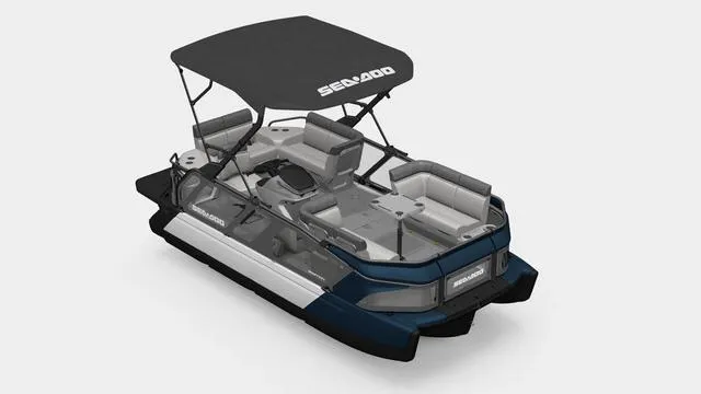 Slide: The Image of 2024 Sea-Doo Switch® Cruise 18 pontoon boat with canopy, 170 hp, galvanized finish. - 0