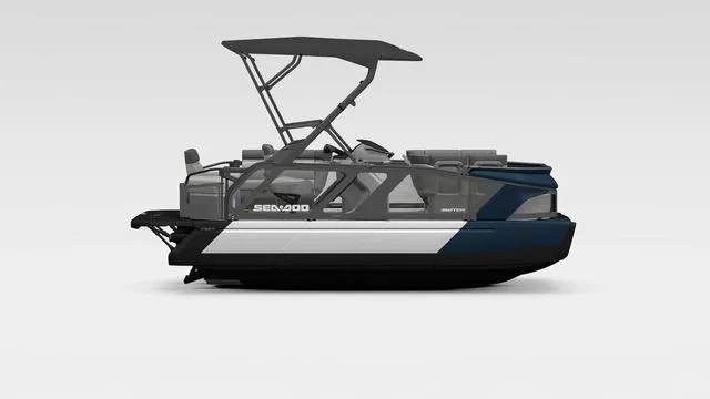Slide: The Image of 2024 Sea-Doo Switch® Cruise 18 - 170 hp Galvanized pontoon boat, side view. - 3