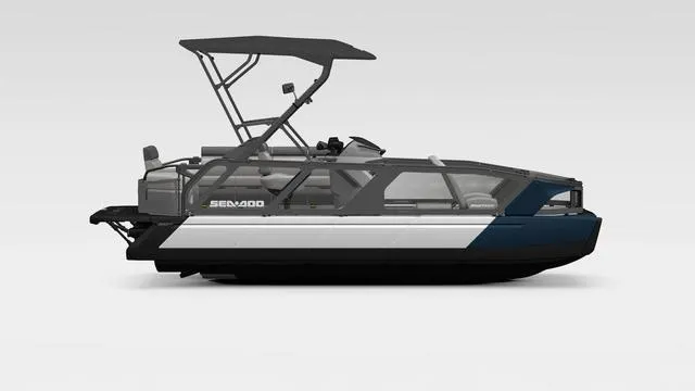Slide: The Image of 2024 Sea-Doo Switch® Sport 21 boat, 230 hp, galvanized, side view. - 2