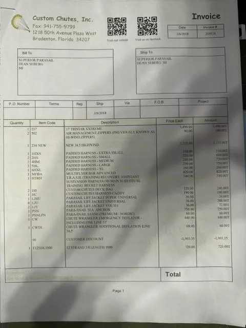 Slide: The Image of Invoice from Custom Chutes, Inc. for Sea Ray Thresher 1999, detailing various items and prices. - 4