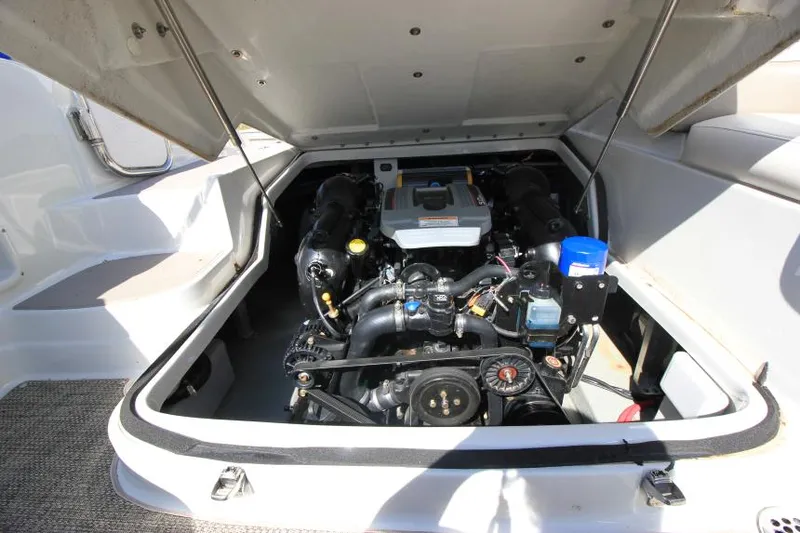 Slide: The Image of 2016 Crownline Eclipse E2 boat engine compartment with open hatch. - 28