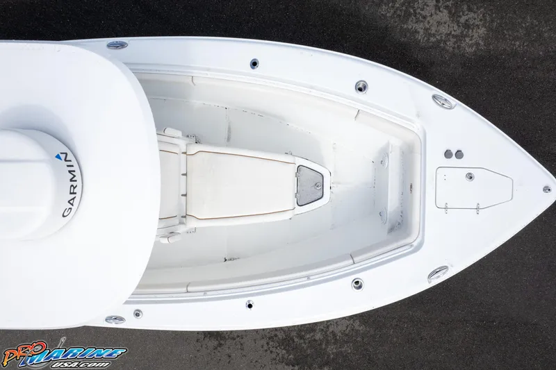 Slide: The Image of Overhead view of 2022 Sea Hunt GAMEFISH 27 CB boat deck, featuring Garmin equipment. - 30