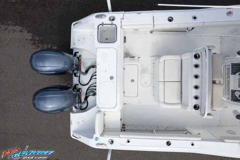 Slide: The Image of Top view of 2022 Sea Hunt GAMEFISH 27 CB boat with dual engines. - 32