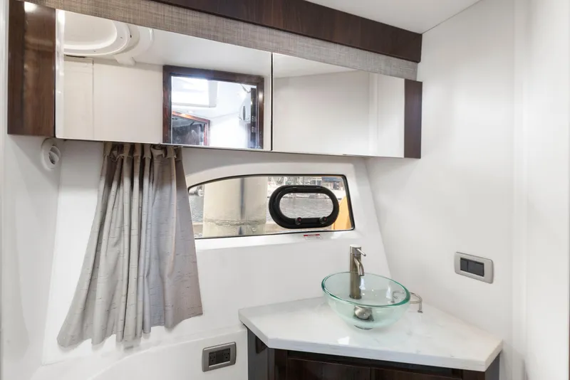 Slide: The Image of Luxurious bathroom interior of 2017 Sea Ray Fly 400 yacht with modern fixtures. - 19