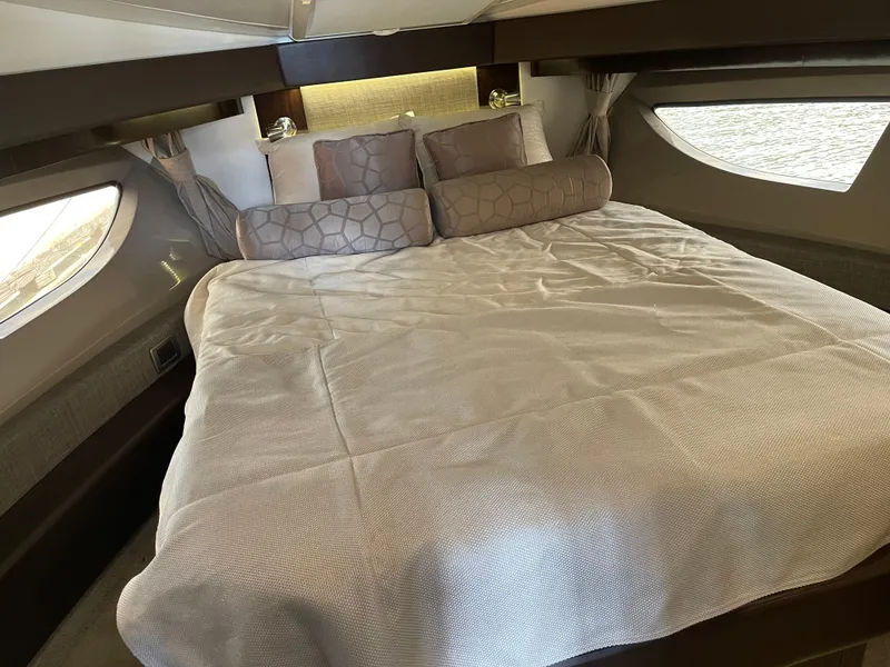Slide: The Image of Luxurious bedroom interior of 2017 Sea Ray Fly 400 yacht with elegant bedding. - 53