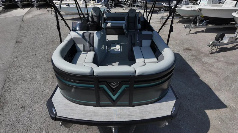 Slide: The Image of 2025 Viaggio Z22S pontoon boat with spacious seating and modern design. - 3