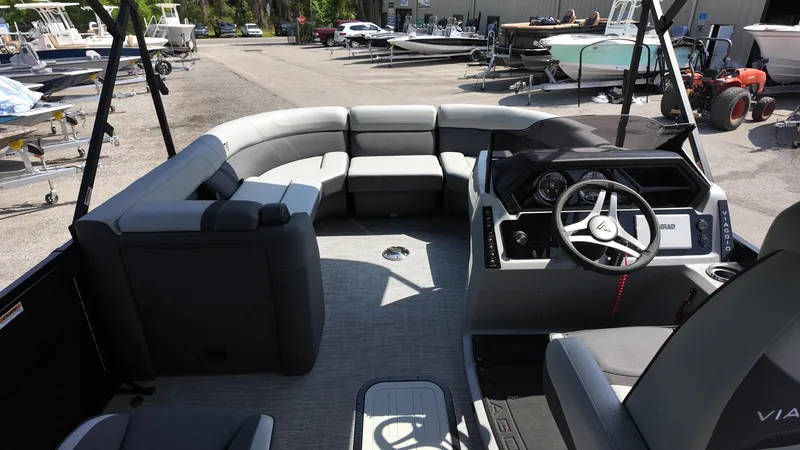 Slide: The Image of 2025 Viaggio Z22S boat interior with modern seating and steering console. - 38