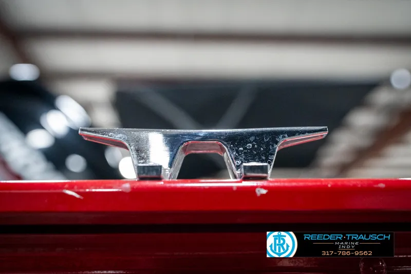 Slide: The Image of Chrome cleat on red surface, 2021 Lund 1650 ANG SS boat detail. - 48