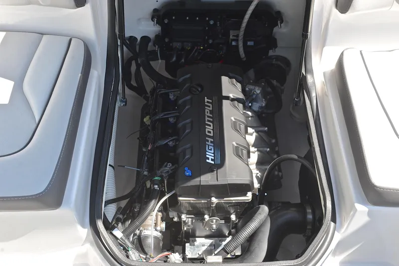 Slide: The Image of 2023 Yamaha AR190 engine compartment showcasing high output engine design. - 26