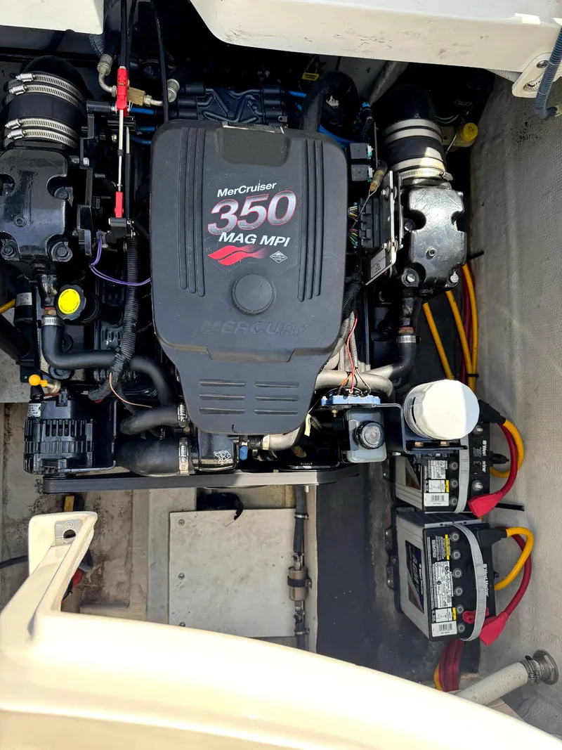 Slide: The Image of 2004 Cobalt 282 boat engine compartment with MerCruiser 350 MAG MPI engine. - 15