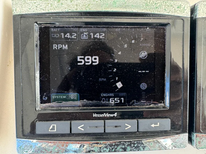 Slide: The Image of Digital display showing engine RPM and system status on a 2016 Intrepid 375 CC. - 16