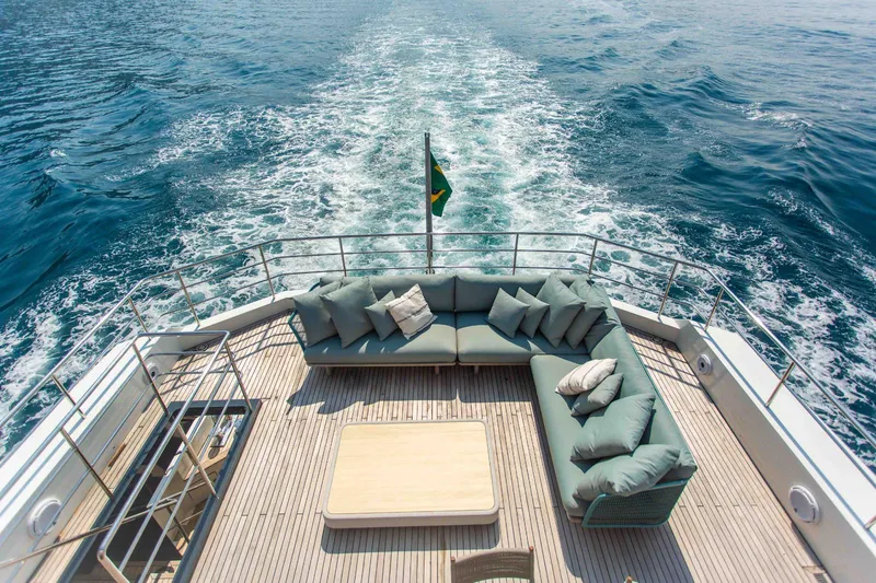 Slide: The Image of Luxurious deck of 2027 Inace Explora 90 yacht with ocean view and comfortable seating. - 12