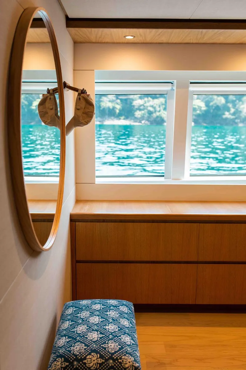 Slide: The Image of Luxurious interior of 2027 Inace Explora 90 yacht with scenic window view. - 34