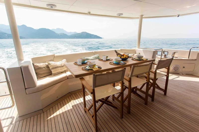 Slide: The Image of Luxury dining area on 2027 Inace Explora 90 yacht with ocean view. - 29