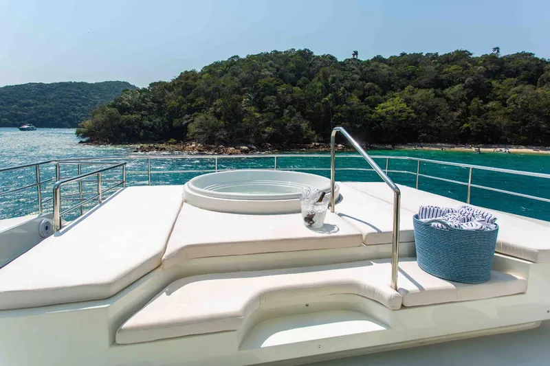Slide: The Image of Luxury deck of 2027 Inace Explora 90 yacht with jacuzzi, ocean view. - 9