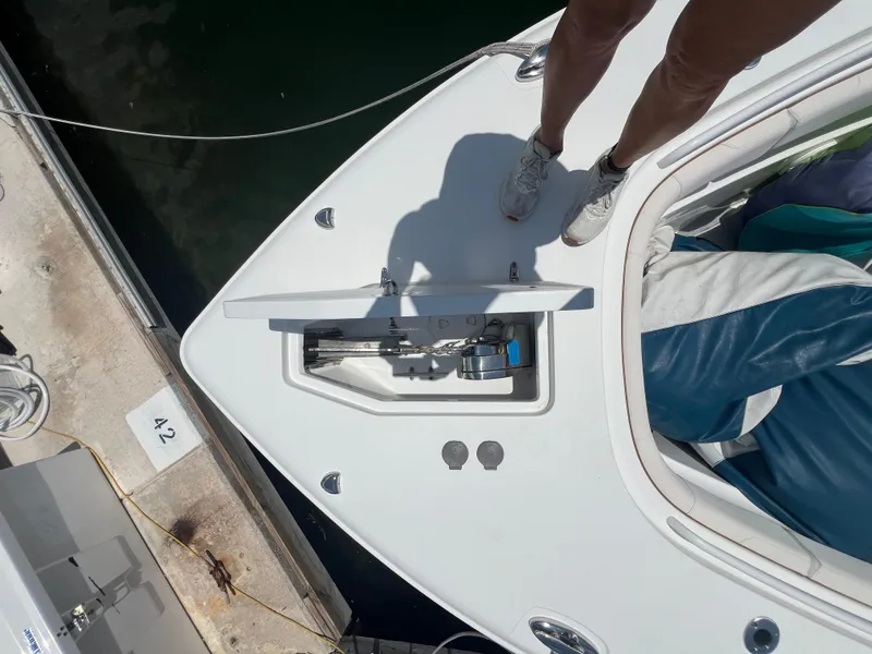 Slide: The Image of Twin Yamaha outboard engines on a 2022 Sea Hunt Gamefish 30 Coffin Box boat. - 19