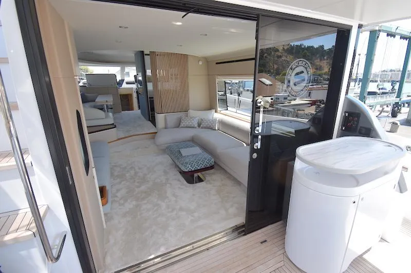 Slide: The Image of Luxurious interior of 2024 Azimut Fly 68 yacht with elegant seating and modern design. - 5